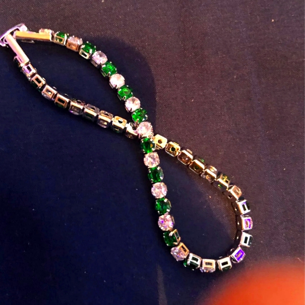 Emerald green and simulated diamond tennis bracele